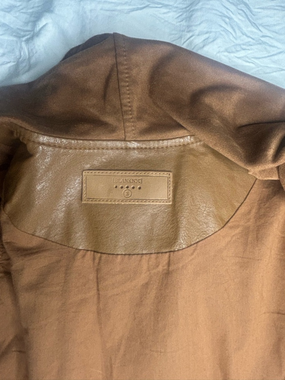 Blank NYC Faux Leather and Suede Camel Draped front Moto Jacket - Picture 10 of 14